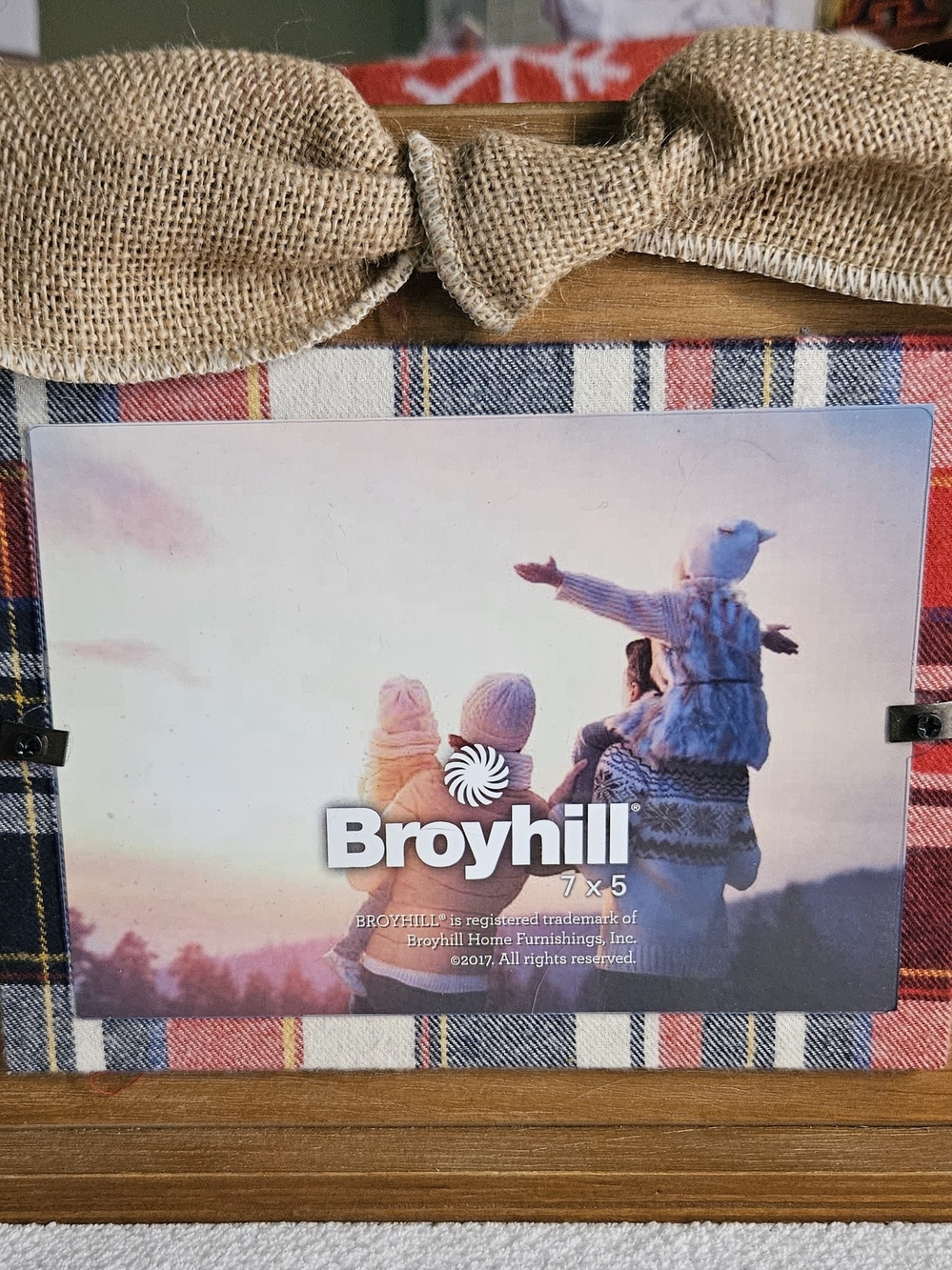 Broyhill Wooden Picture Frame with Burlap Bow - Plaid Flannel Design